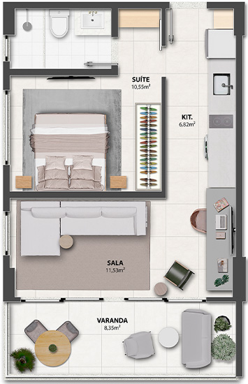 Planta do apartamento quarto e sala tipo 1