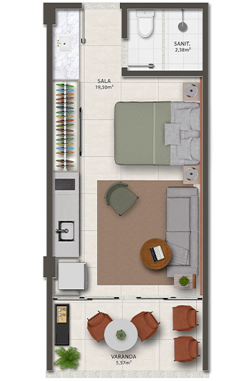 Planta do apartamento studio tipo 2